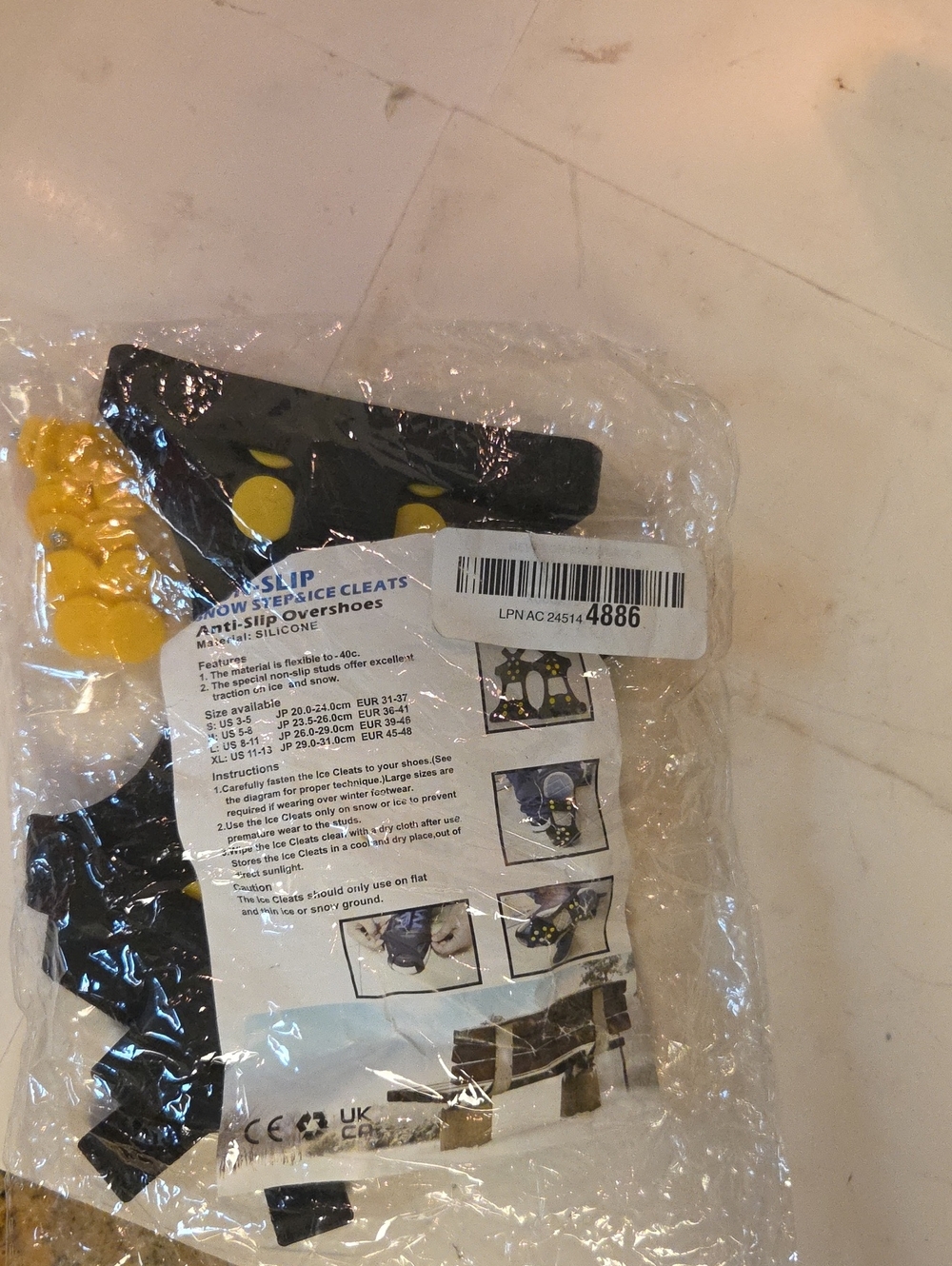 Unisex Unbranded Ice Cleats Overshoes, Black and Yellow